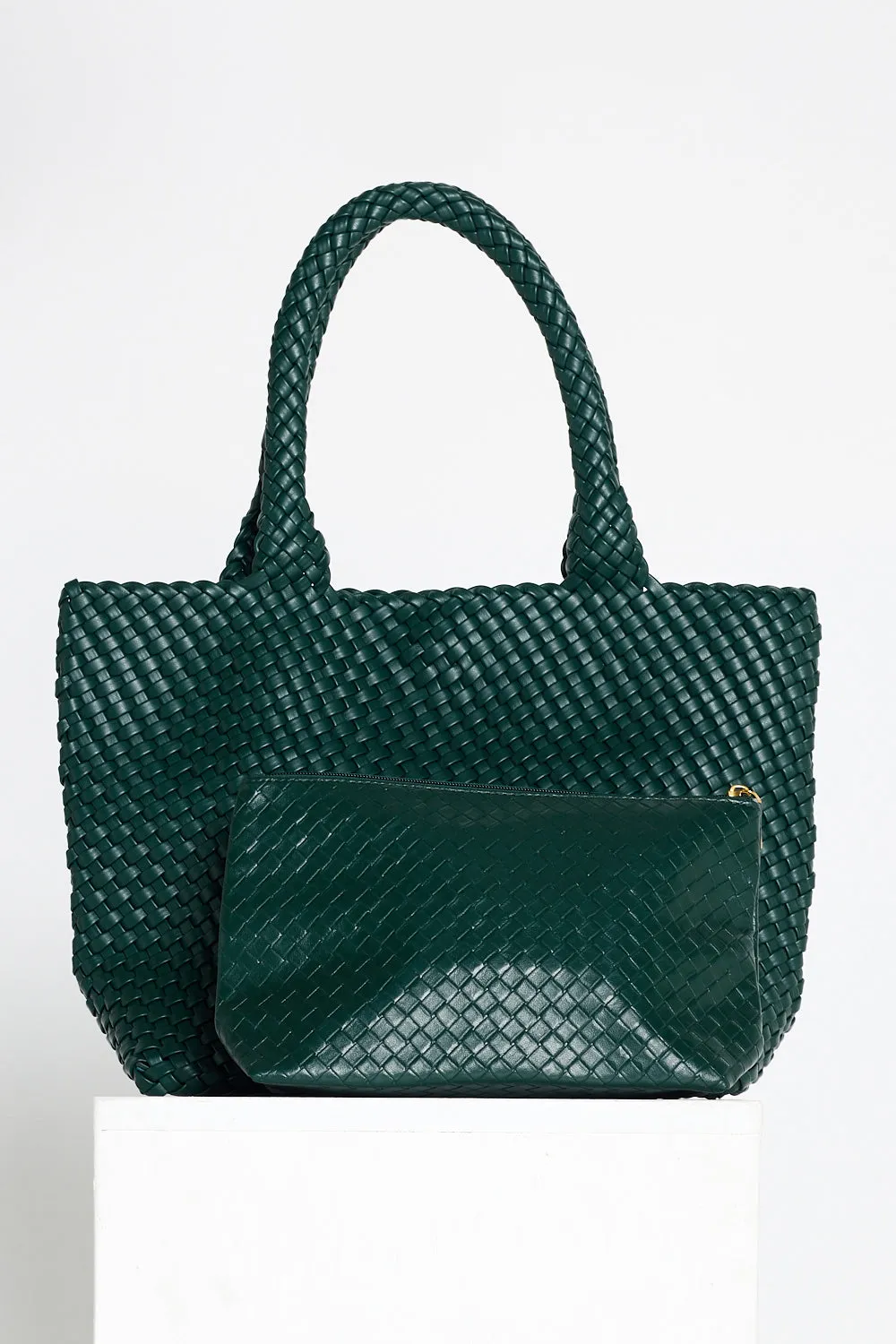 Lois Woven Bag & Clutch  - Bottle Green