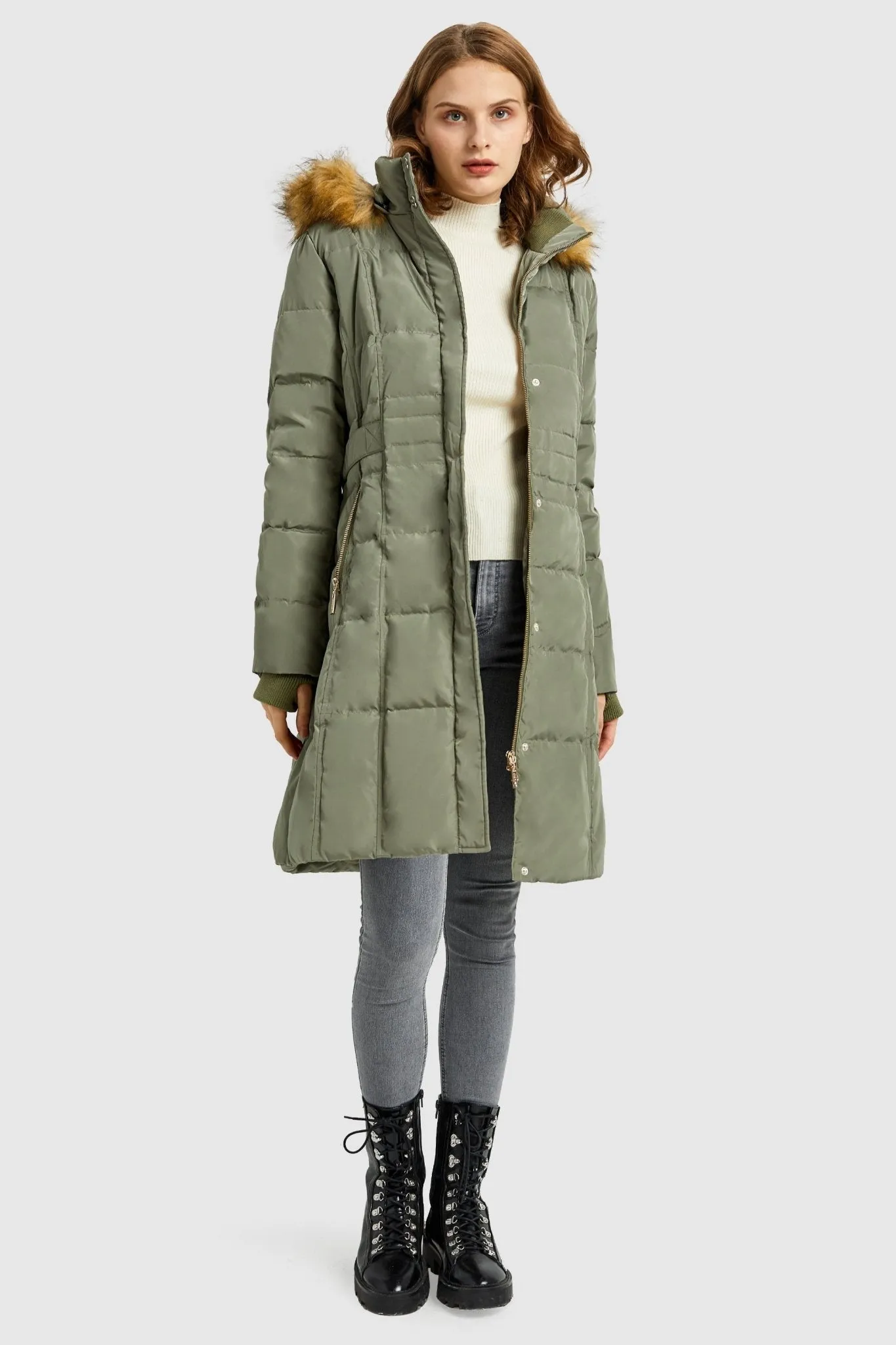 Long Faux Fur Hooded Down Coat