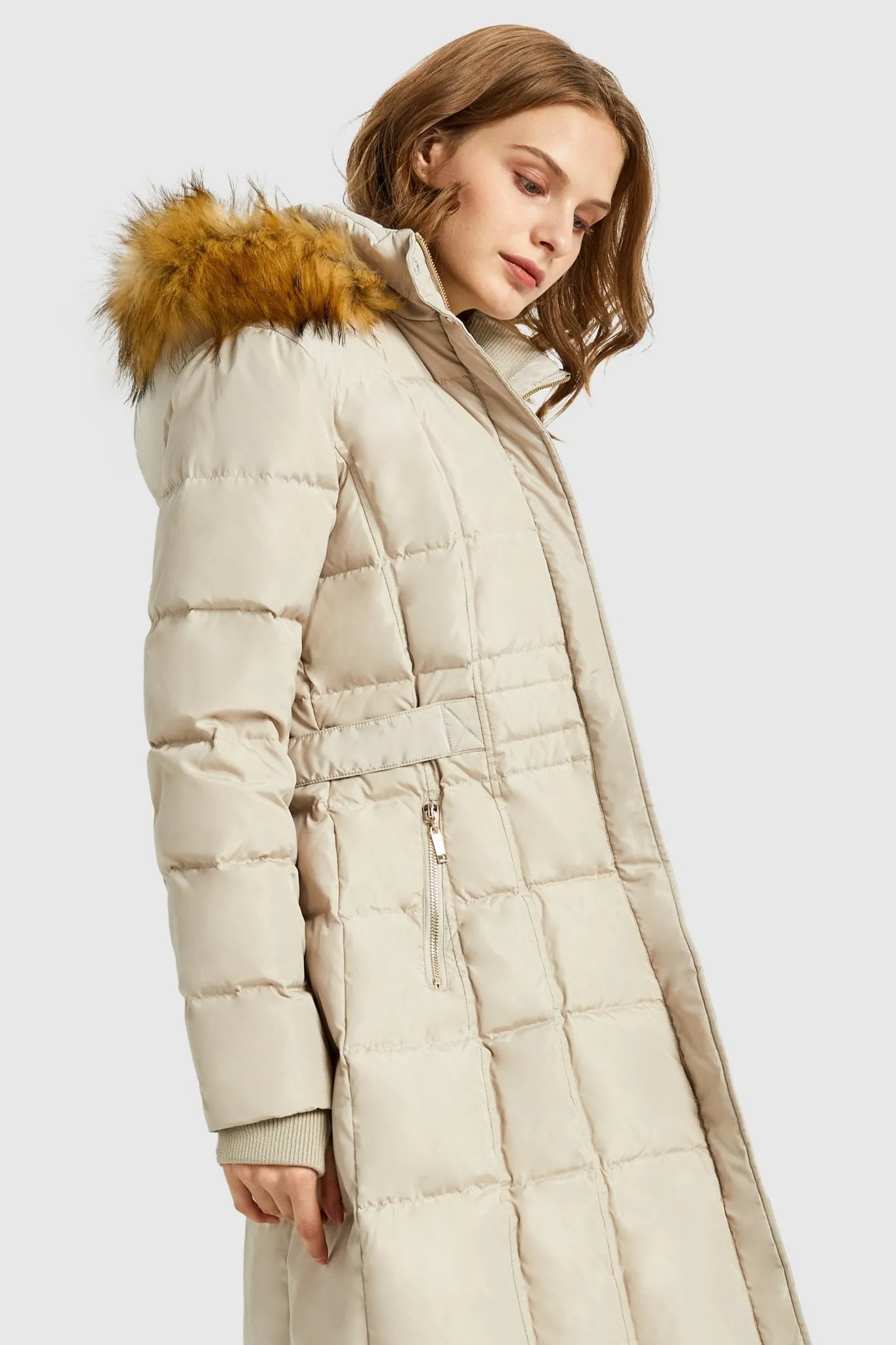 Long Faux Fur Hooded Down Coat