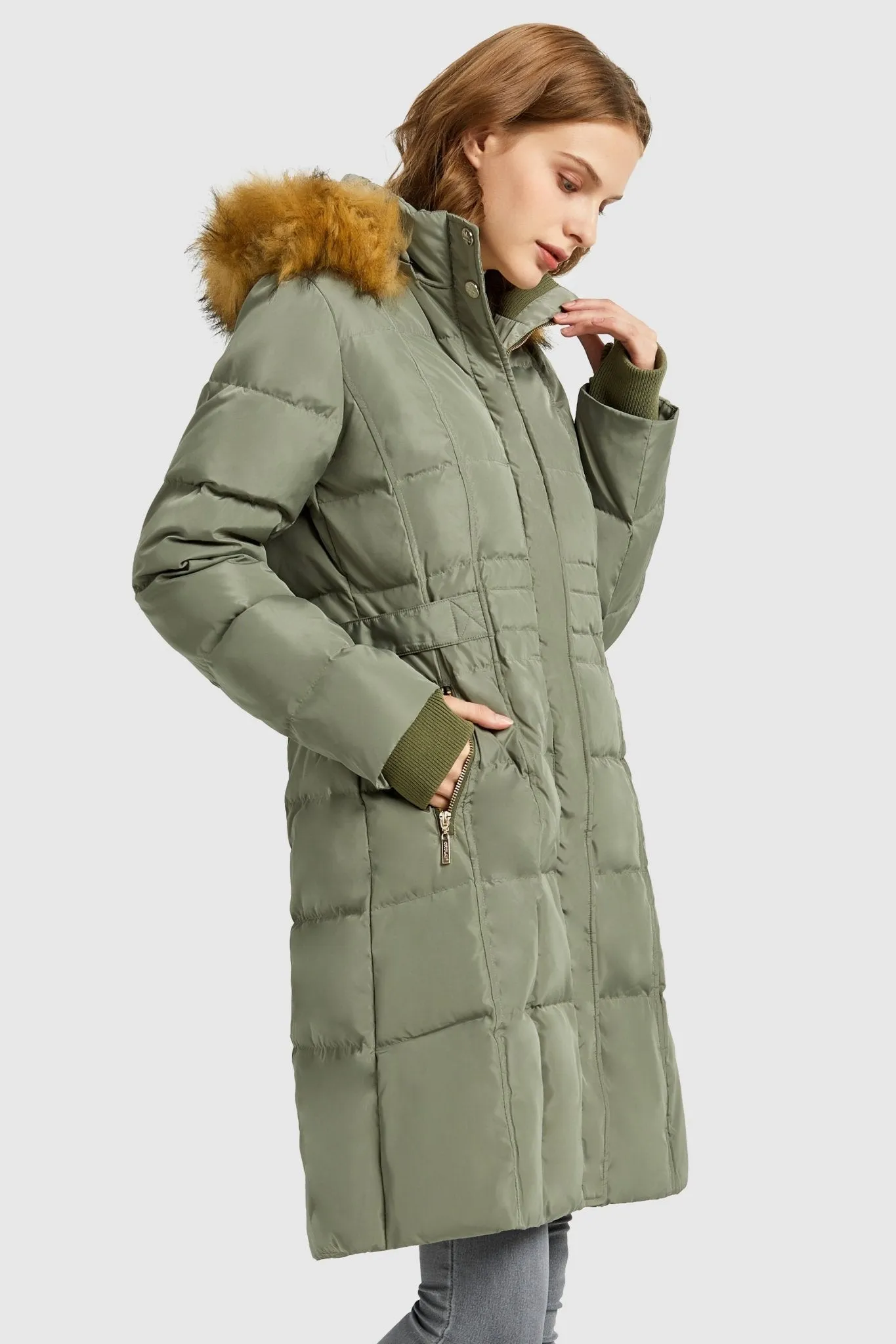 Long Faux Fur Hooded Down Coat