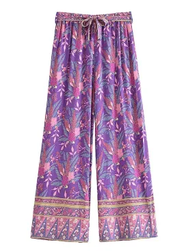 Long Flare Pants Purple Flowers