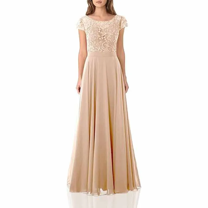 Long lace bridesmaid dresses with cap sleeves lace top wedding guest dress event dress