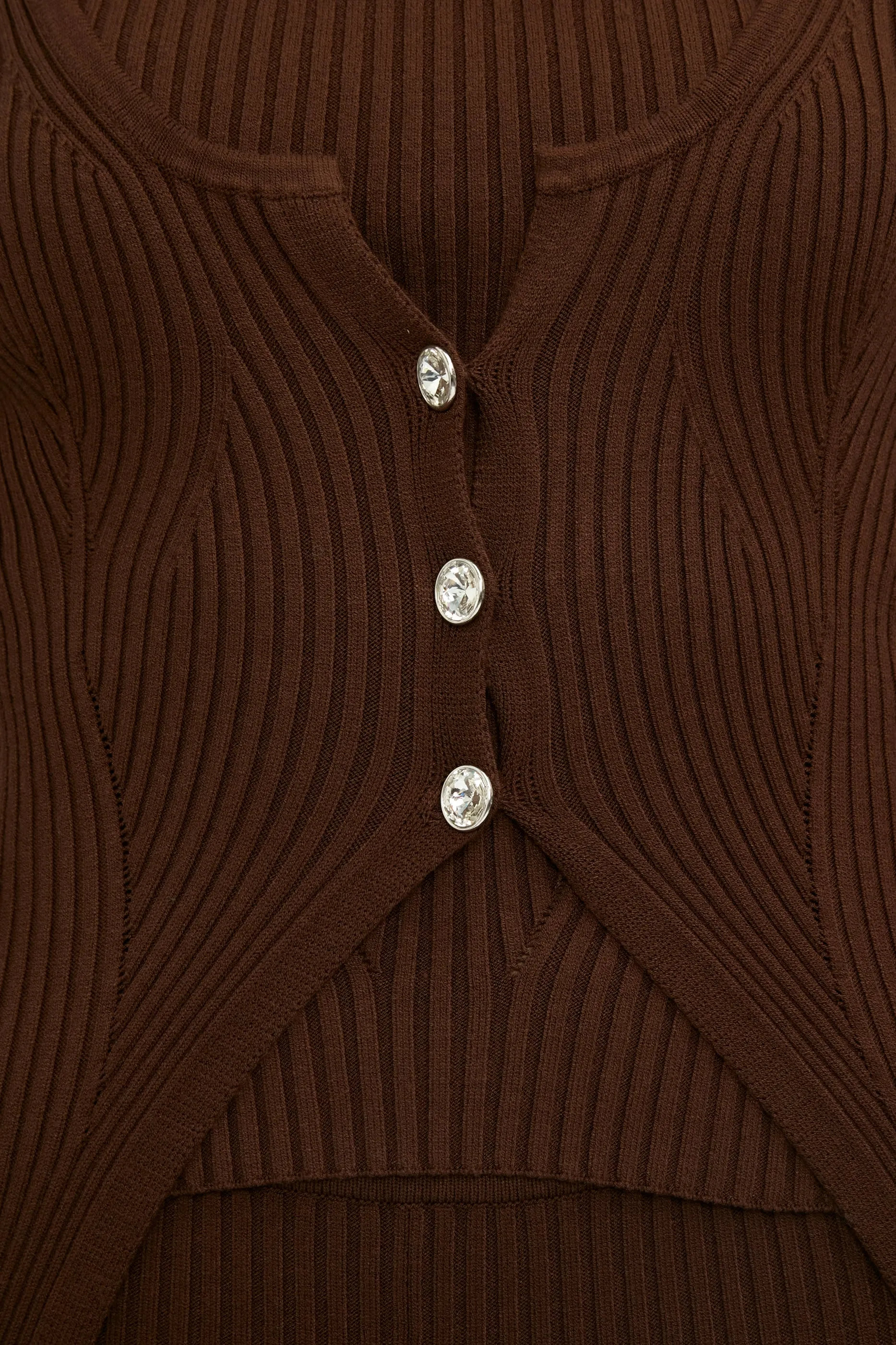 Long Ribbed Cardigan in Chocolate