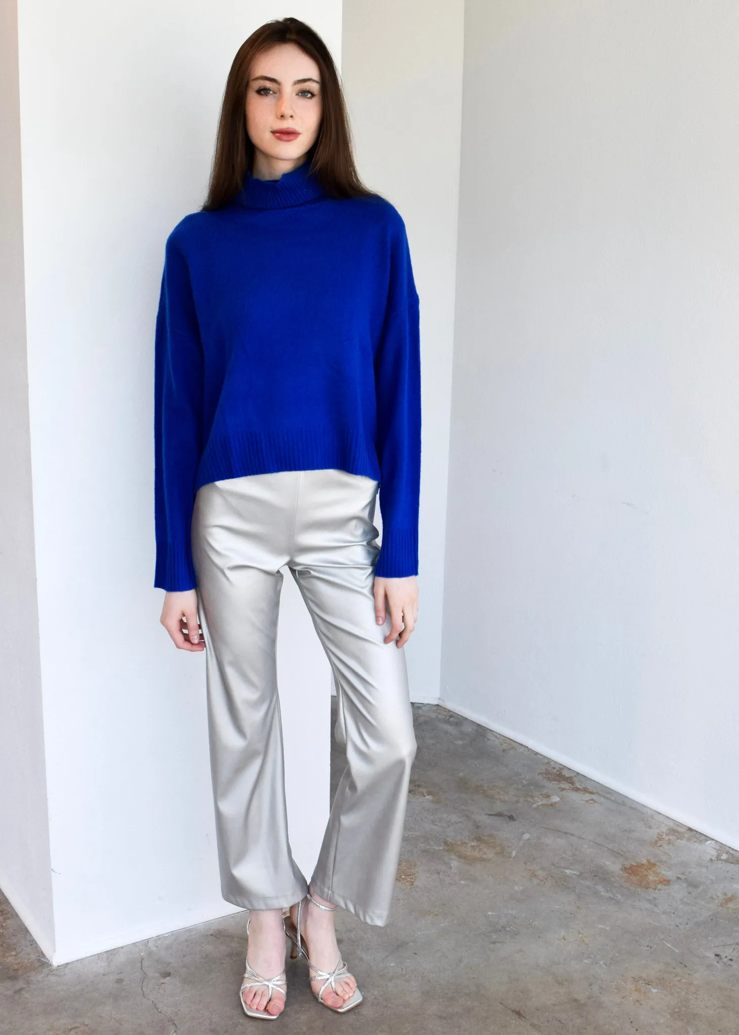 Long Sleeve Relaxed Turtleneck Sweater Cobalt