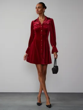 Long Sleeve Velvet Shirt Dress