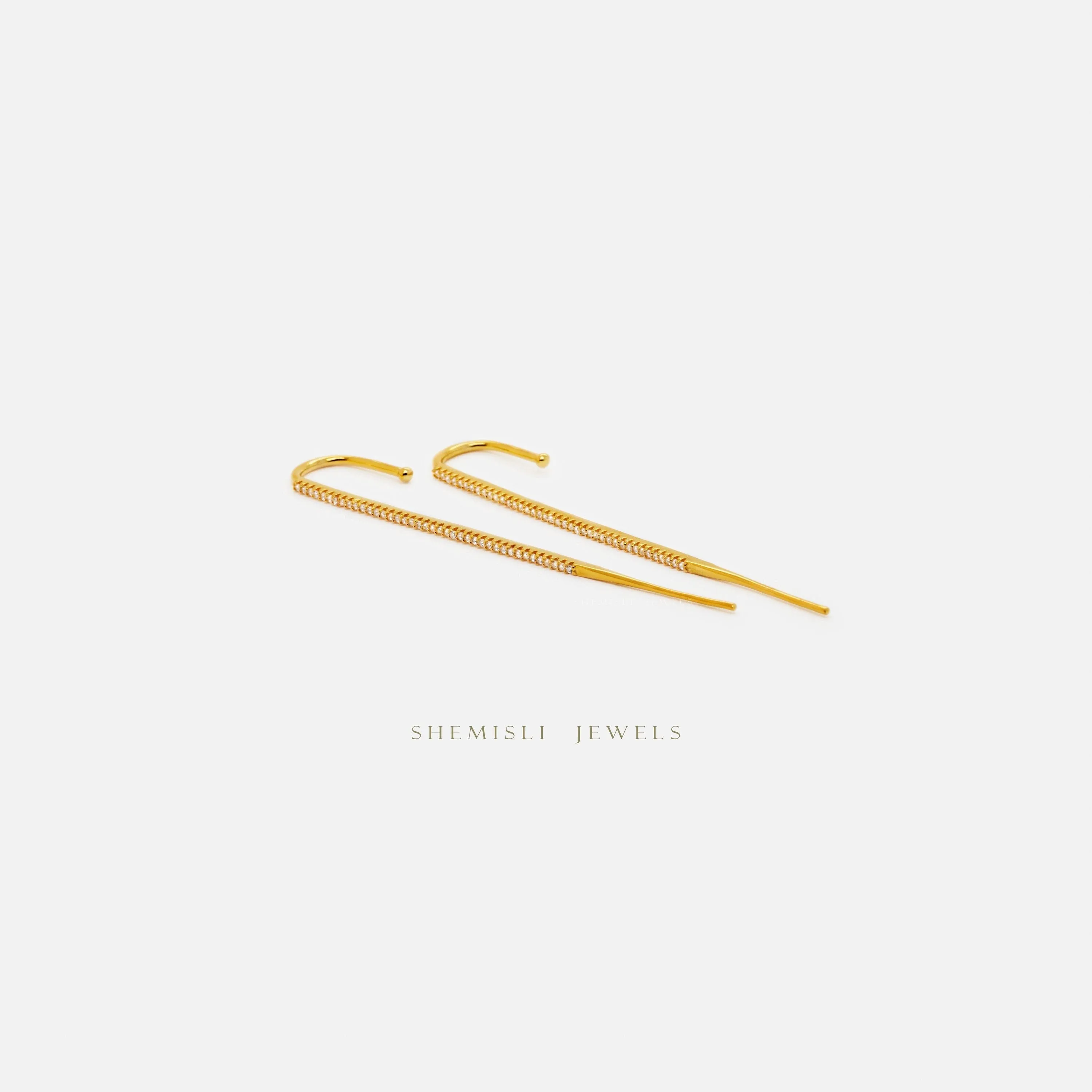 Long Stone Climber Earrings for Earlobe Piercing, Fake Helix Piercing, Unisex, Gold, Silver SHEMISLI - SS228 NOBKG