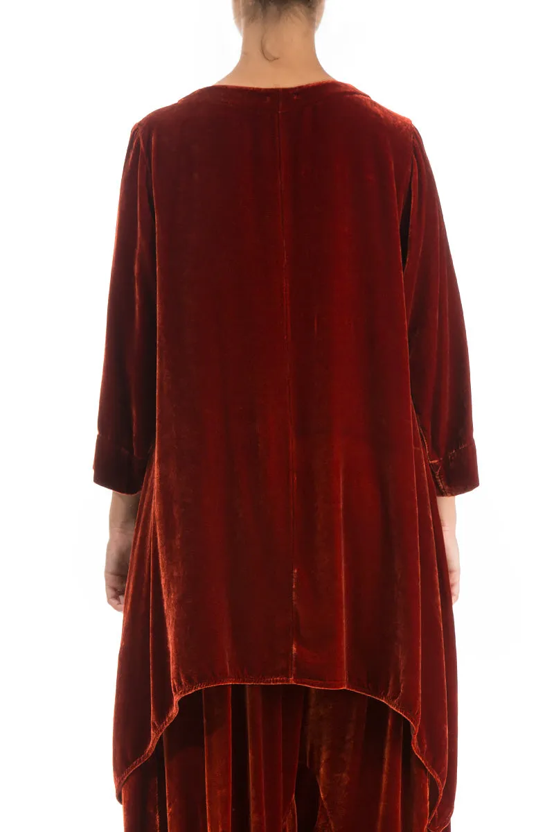 Longer Edges Brick Silk Velvet Tunic