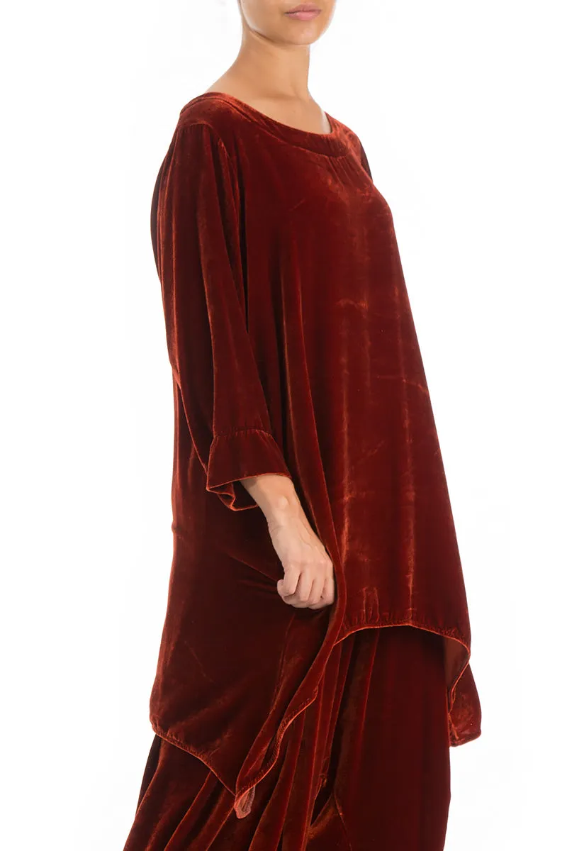 Longer Edges Brick Silk Velvet Tunic