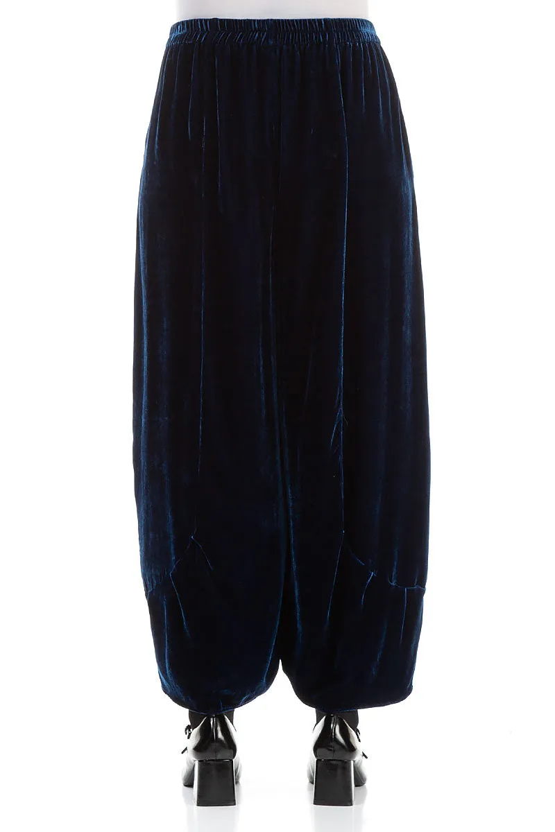 Loose Azure Silk Velvet Trousers