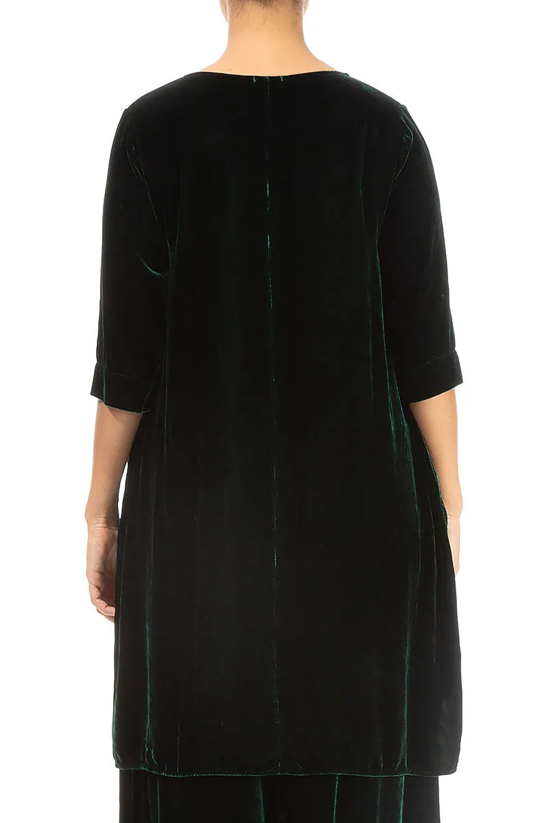 Loose Pine Green Silk Velvet Tunic