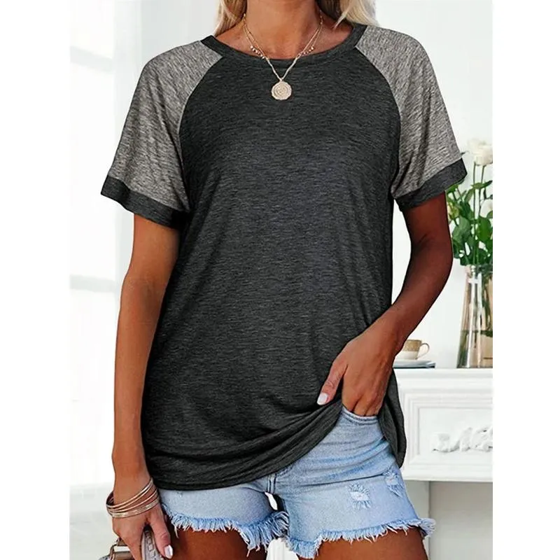 Loose Round Neck Raglan Sleeve Contrast T-shirt