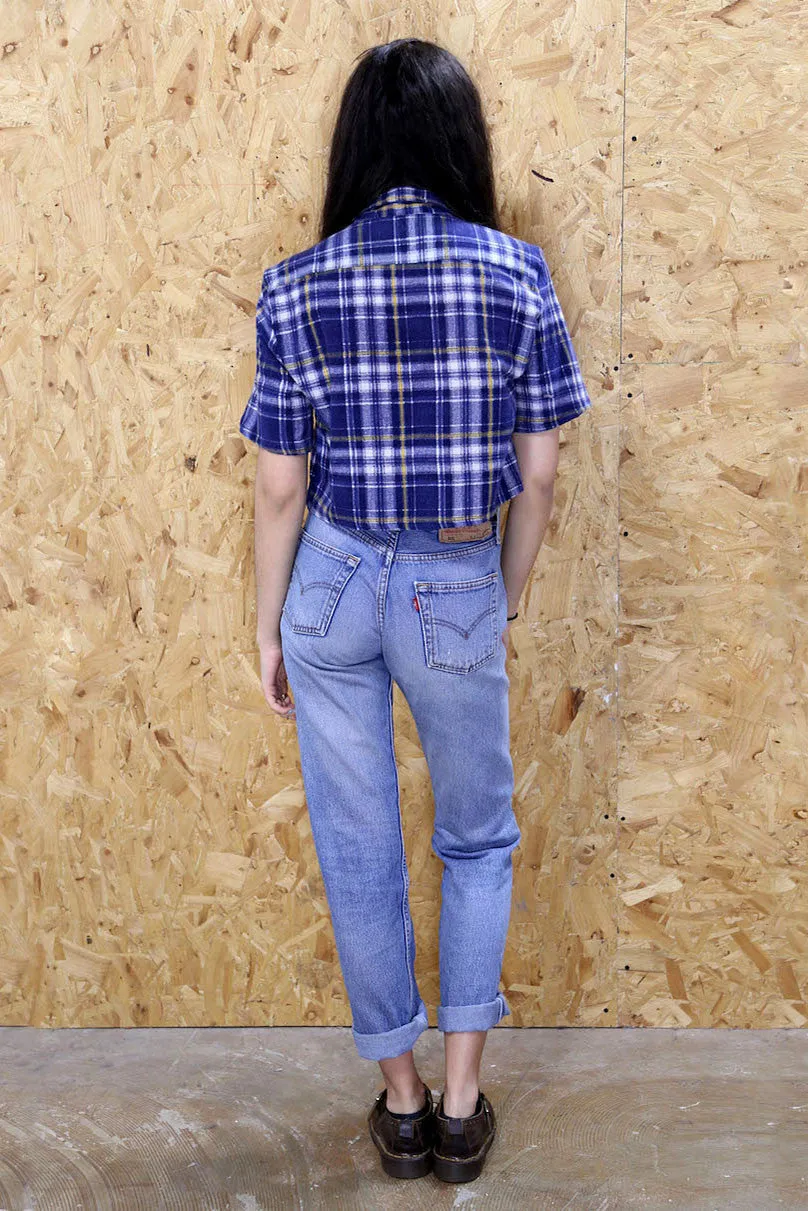 LOOT LABEL Blue Checked Flannel Cropped Shirt