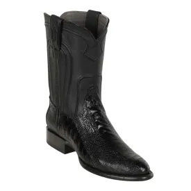 Los Altos Boots Mens #690505 Roper Style | Genuine Ostrich Leg LEather Boots | Color Black