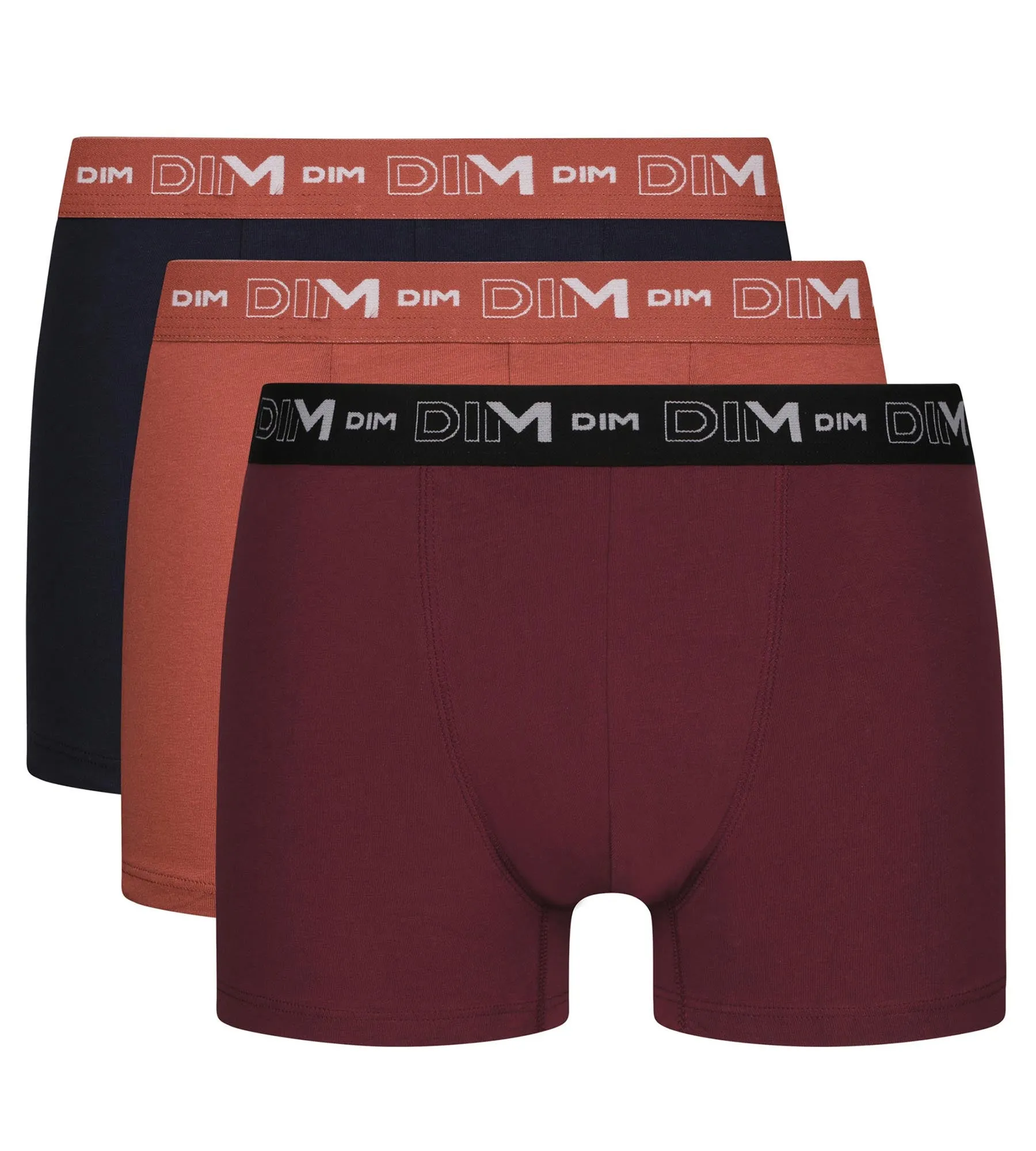 Lot de 3 boxers homme Noir Marron Terracotta Chiné Dim Coton Stretch