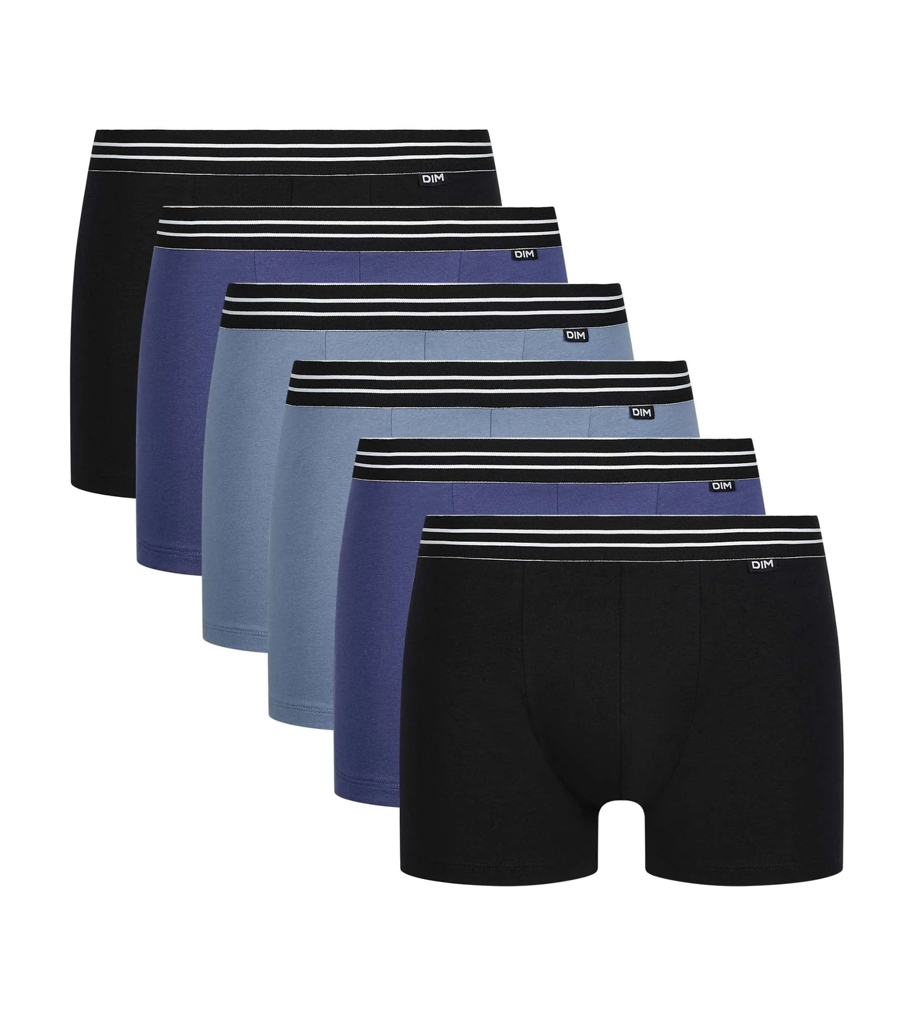 Lot de 6 boxers homme en coton stretch Noir et Bleu EcoDim