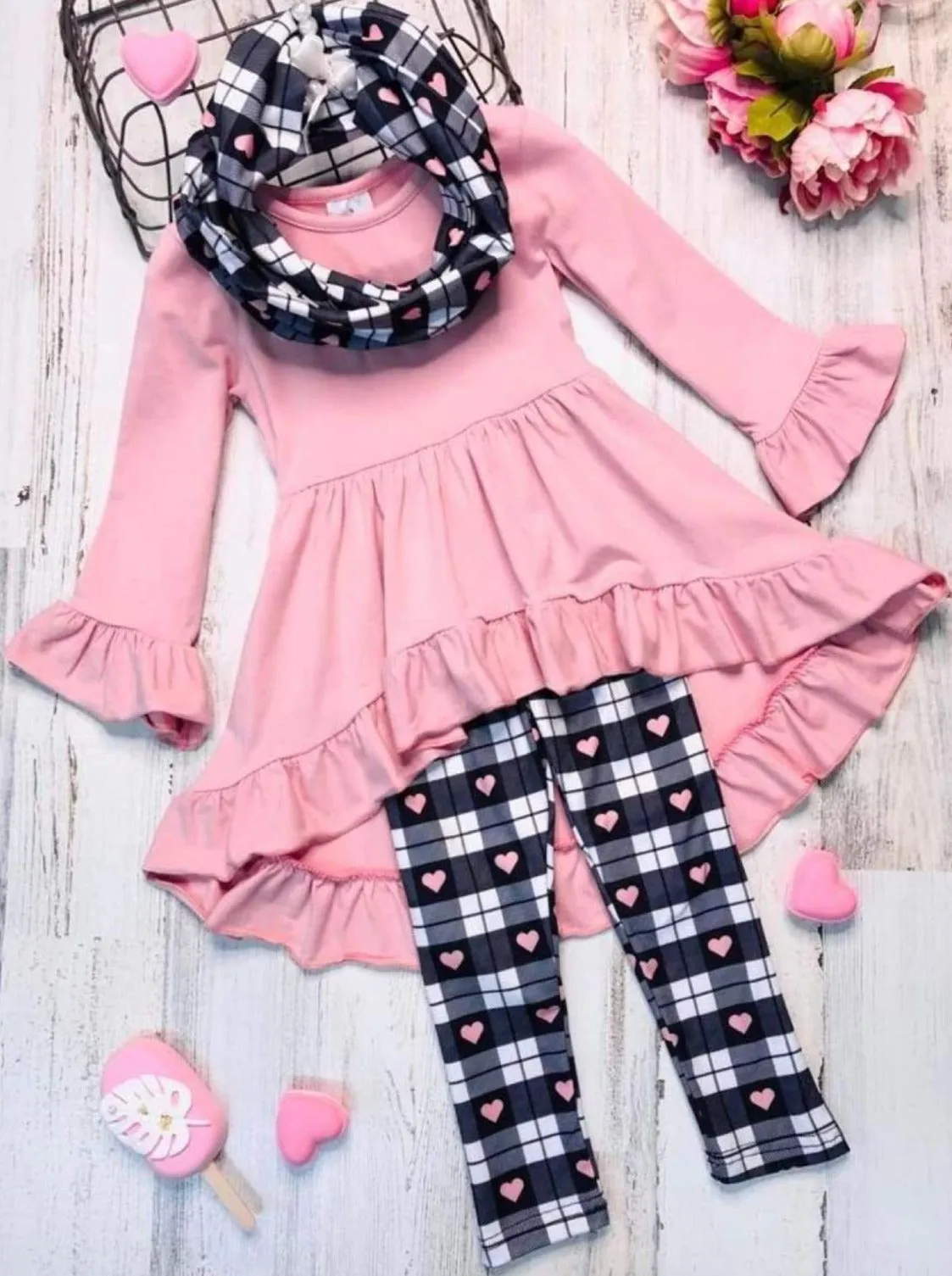 Lots of Love Pink Tunic, Scarf and Legging Set