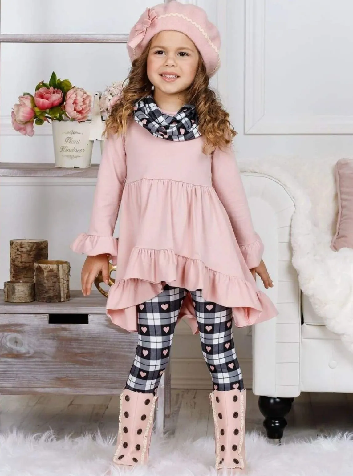 Lots of Love Pink Tunic, Scarf and Legging Set