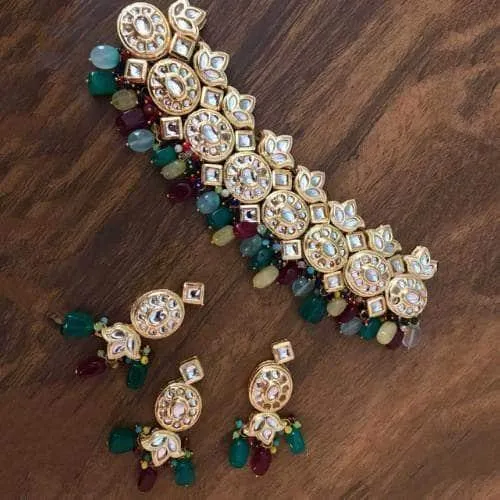 Lotus Oval Kundan Necklace Set