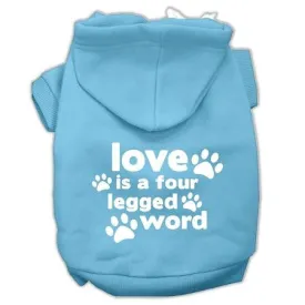 Love is a Four Leg Word Screen Print Pet Hoodies Baby Blue Size Med (12)