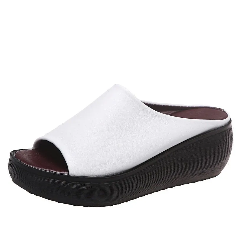 Lovely Leather Peep Toe Wedge Sandal Shoes