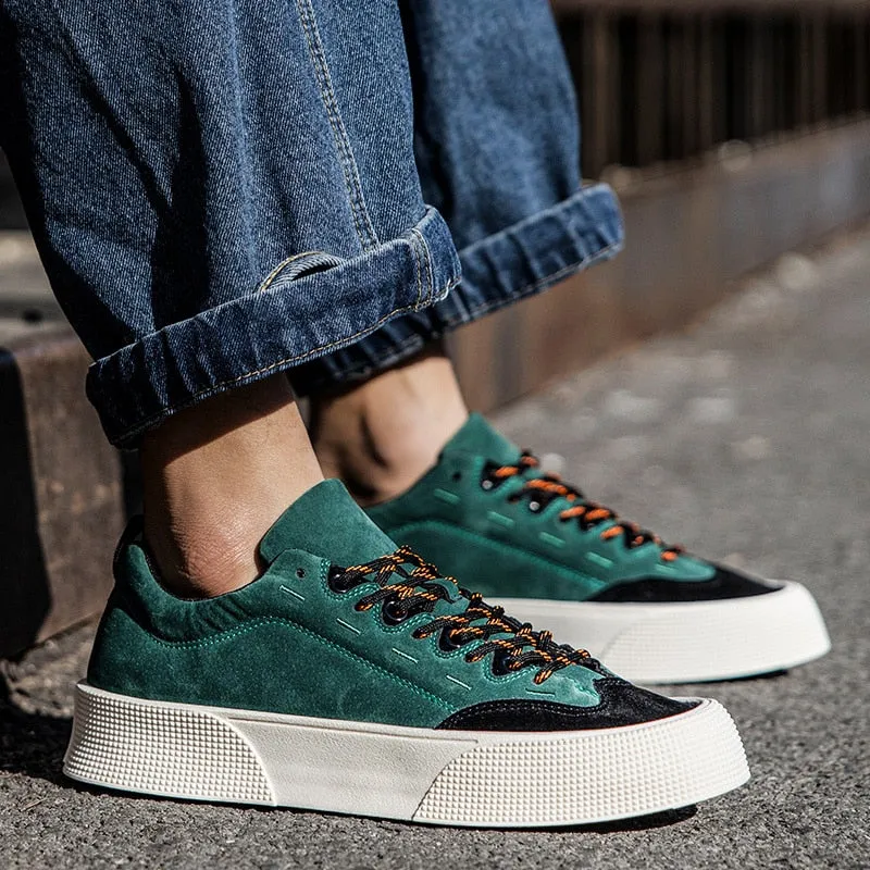 Low cut Breathable Casual Men's Shoes Rubber Sole Harajuku Green Flat Skateboard Shoes Men Fashion Platform Canvas Sneakers Men