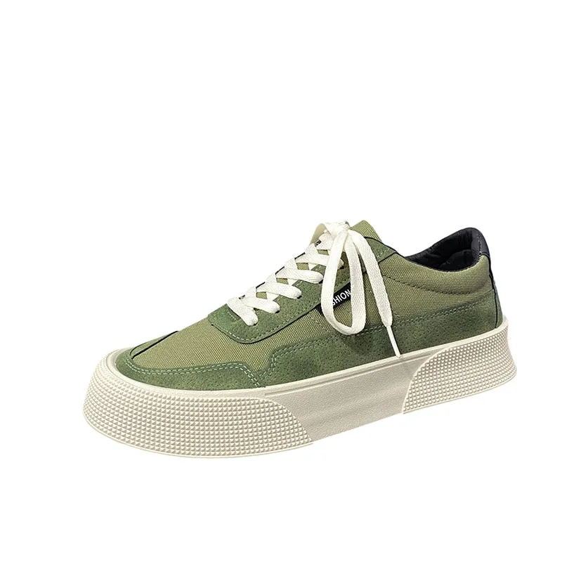 Low cut Breathable Casual Men's Shoes Rubber Sole Harajuku Green Flat Skateboard Shoes Men Fashion Platform Canvas Sneakers Men