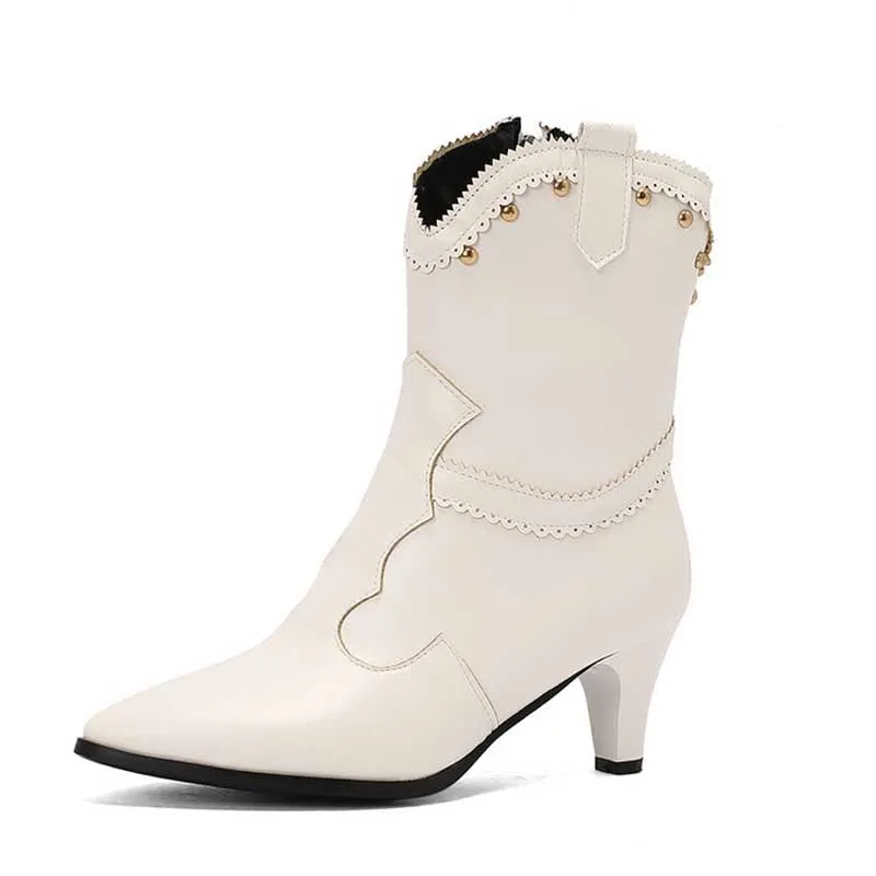 Low Heel Western Ankle Boots Kitten Heel Cowboy Booties