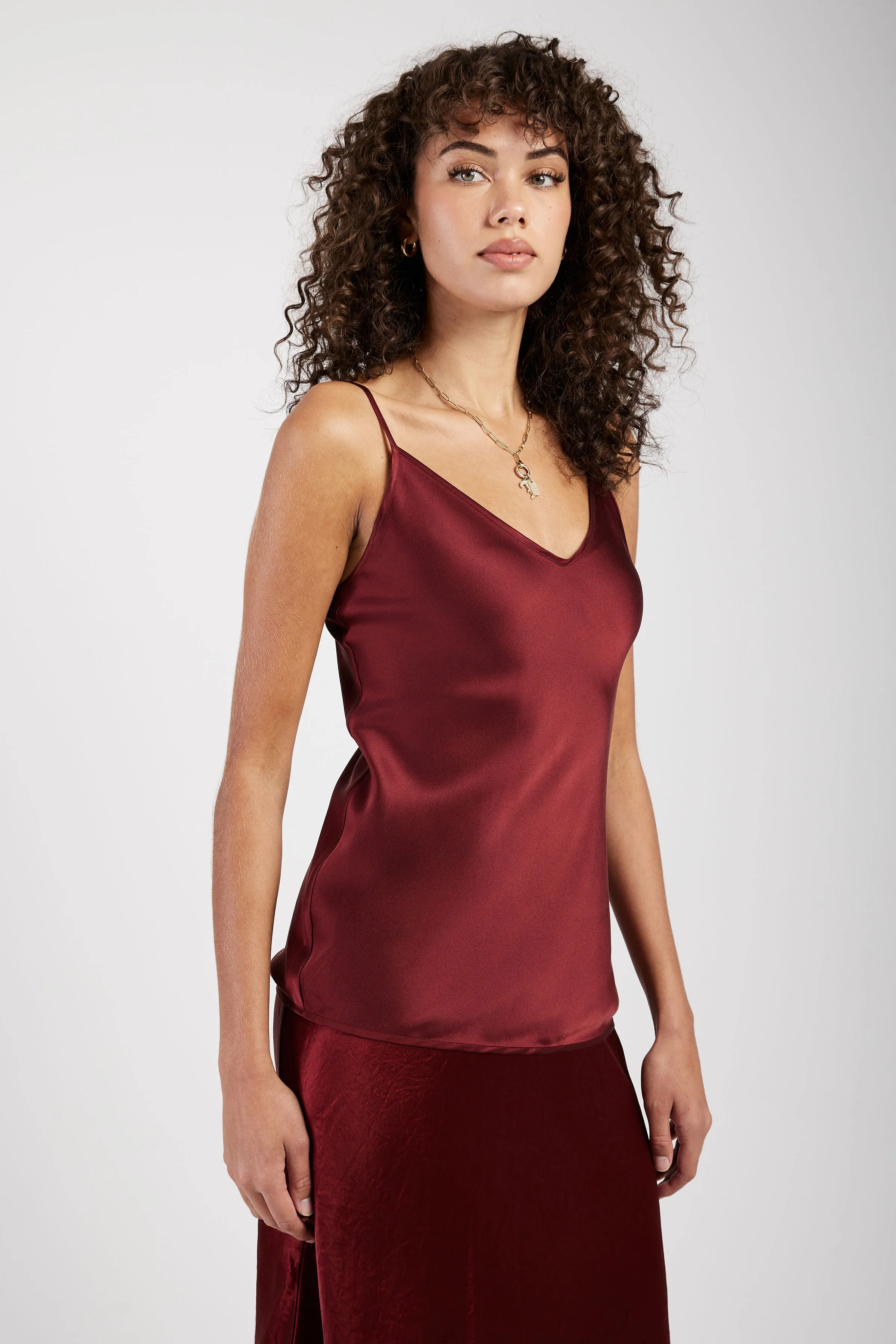 Luca Silk Camisole Top in Brick Red