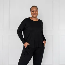 Lucy relaxed crew-neck long sleeve tee - black