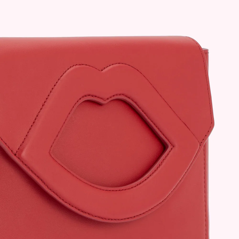 LULU RED LIP CUT OUT EMERY CLUTCH BAG