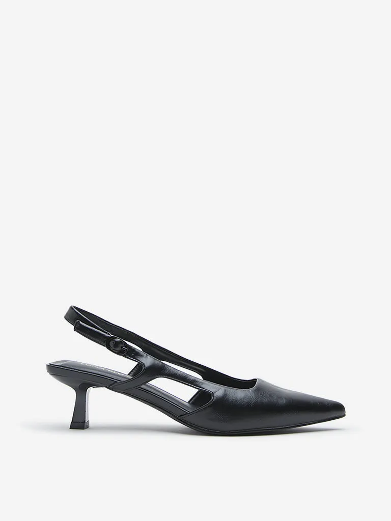 LUNA BLU Black Cut-Out Detailed Slingback Shoes