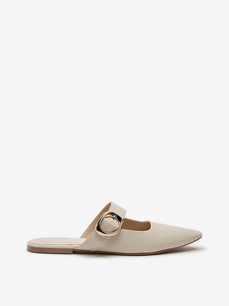 LUNA BLU Ivory Belted Mules