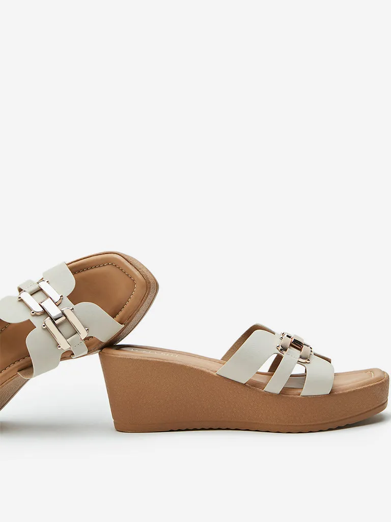 LUNA BLU Ivory Metal-Detailed Wedge Heel Sandals