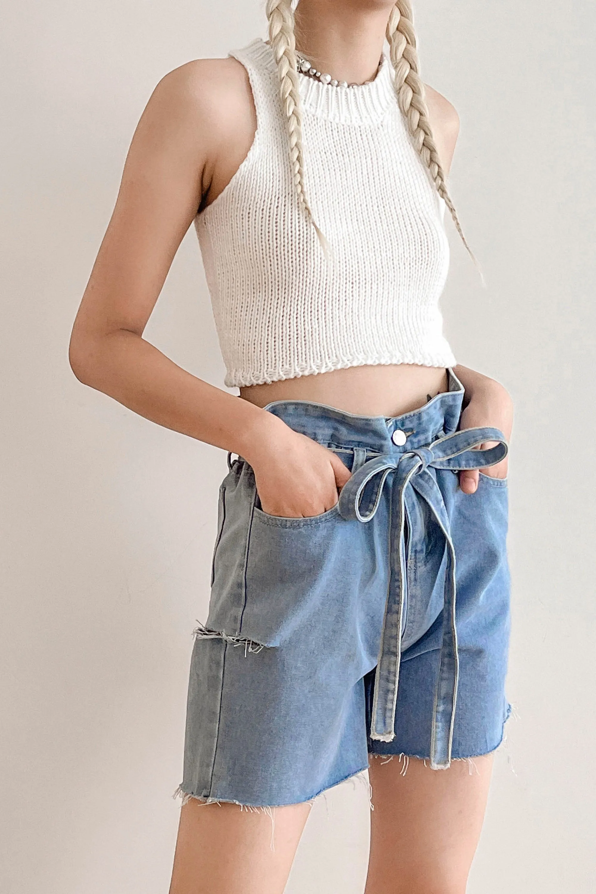 Luna Paperbag Denim Shorts