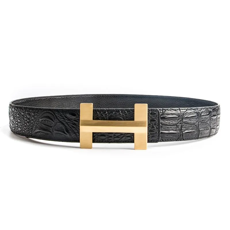 Luxury Crocodile Pattern Brass Buckle Leather Belt