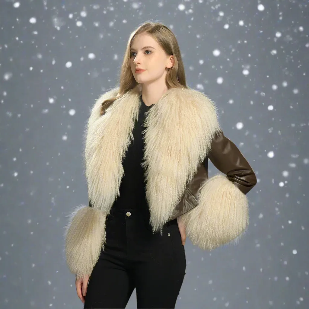 Luxury Genuine Cropped Leather Fur Coat