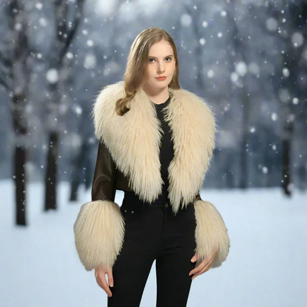 Luxury Genuine Cropped Leather Fur Coat