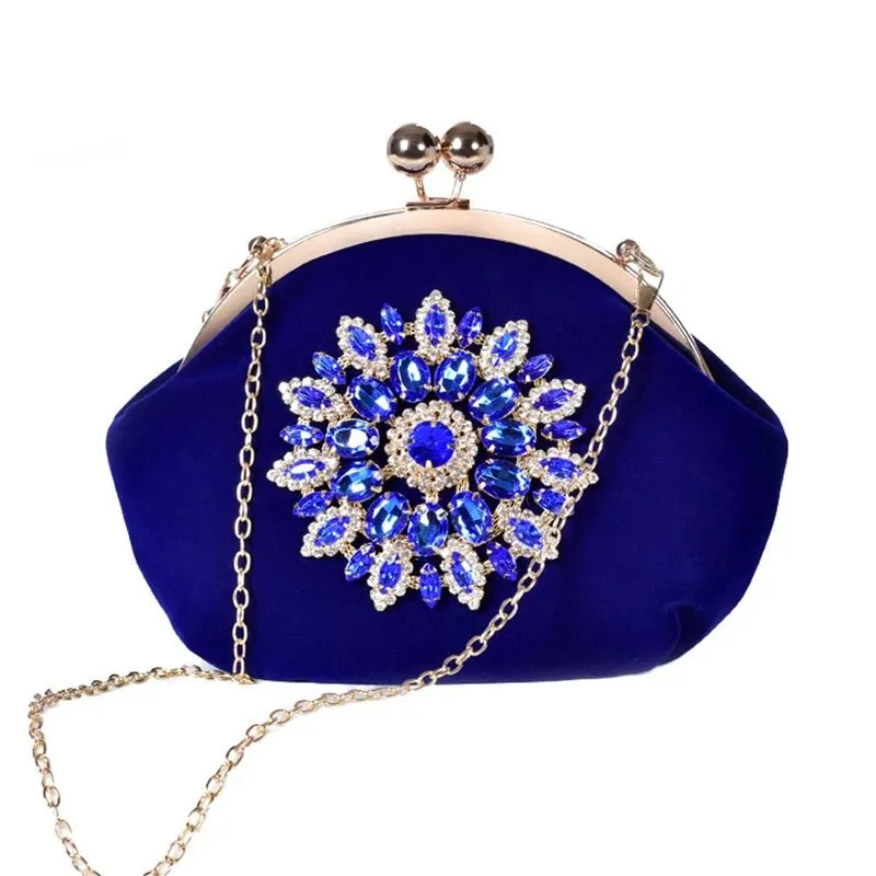 Luxy Moon Diamond Flower Velvet Clutch Purse