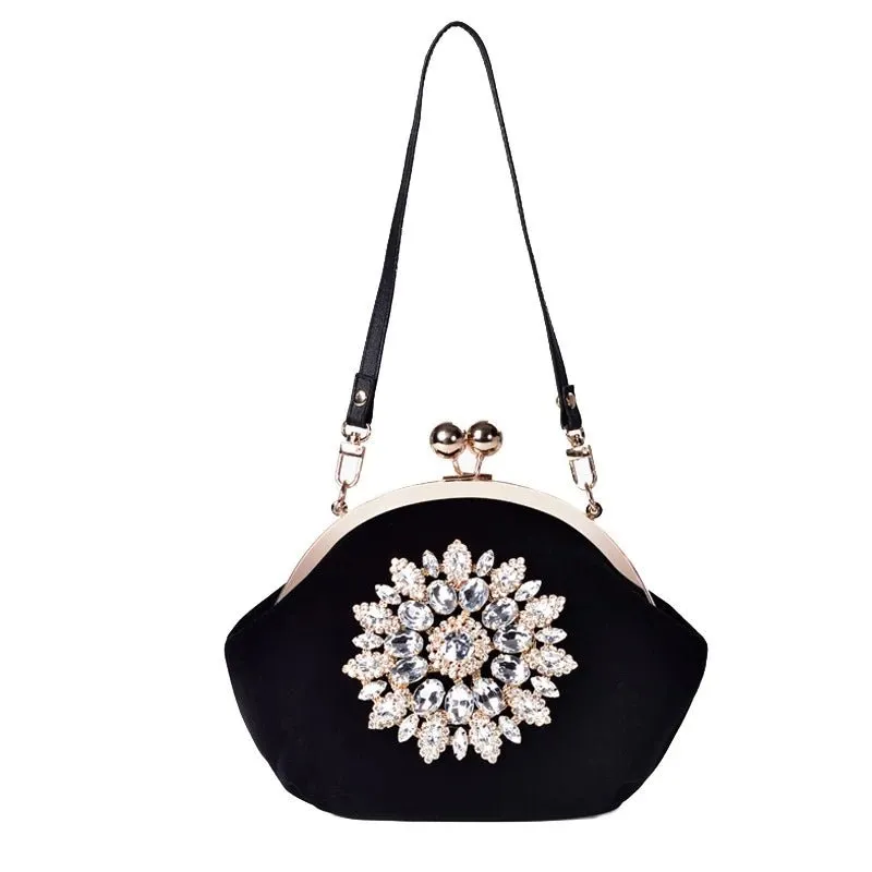 Luxy Moon Diamond Flower Velvet Clutch Purse