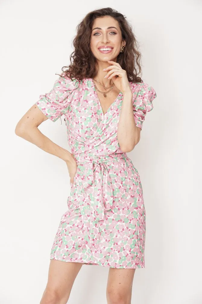 Lydia Wrap Dress Patterned Pink