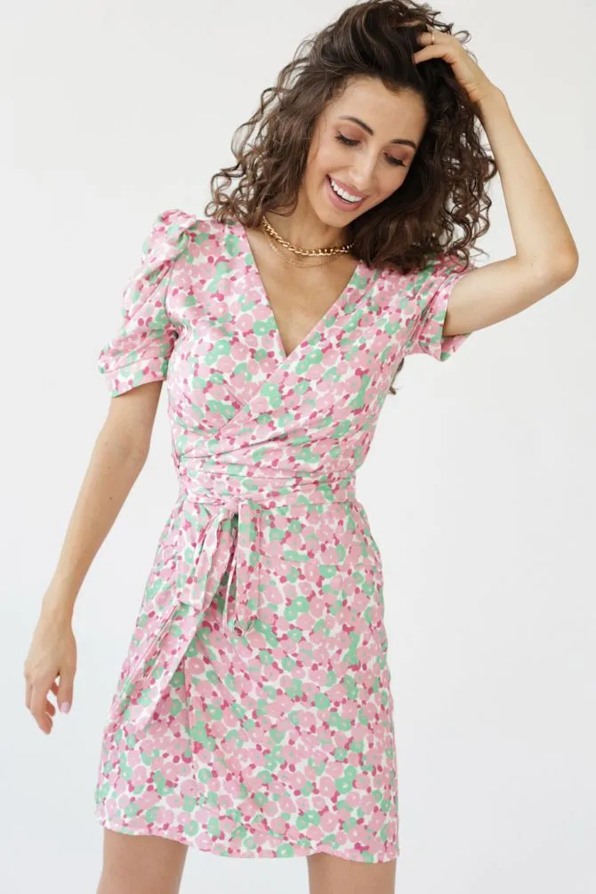 Lydia Wrap Dress Patterned Pink