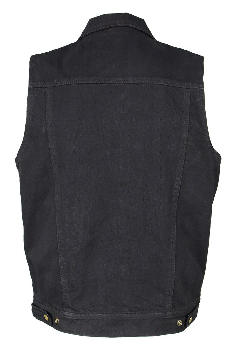 M Boss Motorcycle Apparel BOS13004 Men's Black Denim Motorcycle Side Lace Vest with Shirt Style Collar