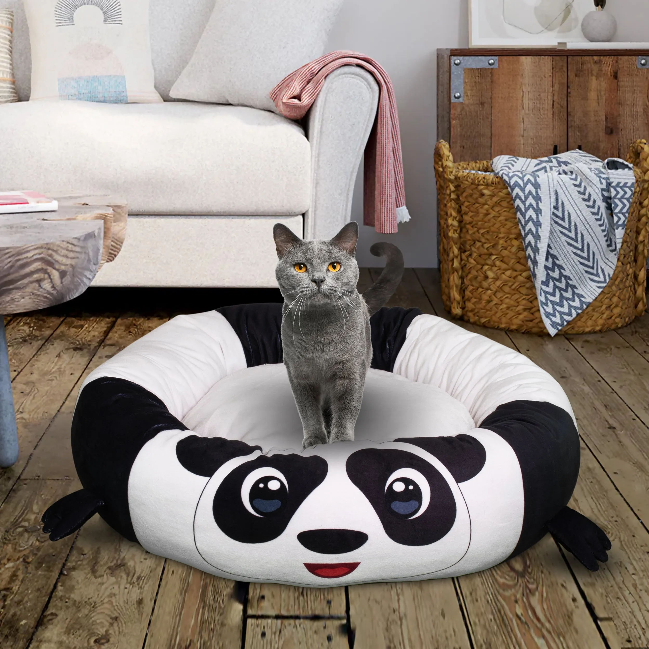 Maccabi Art Panda- Round Bolster Cuddle Pet Bed- Medium 24"