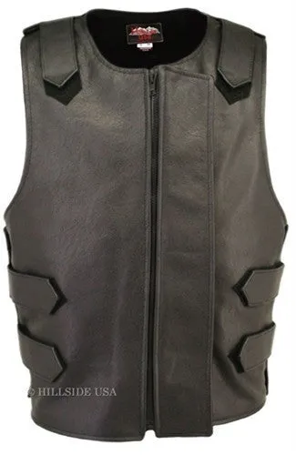 Made in USA Bulletproof Style Leather Motorcycle Vest Black/Yellow