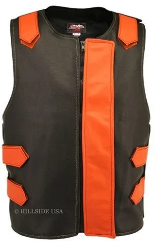 Made in USA Bulletproof Style Leather Motorcycle Vest Black/Yellow