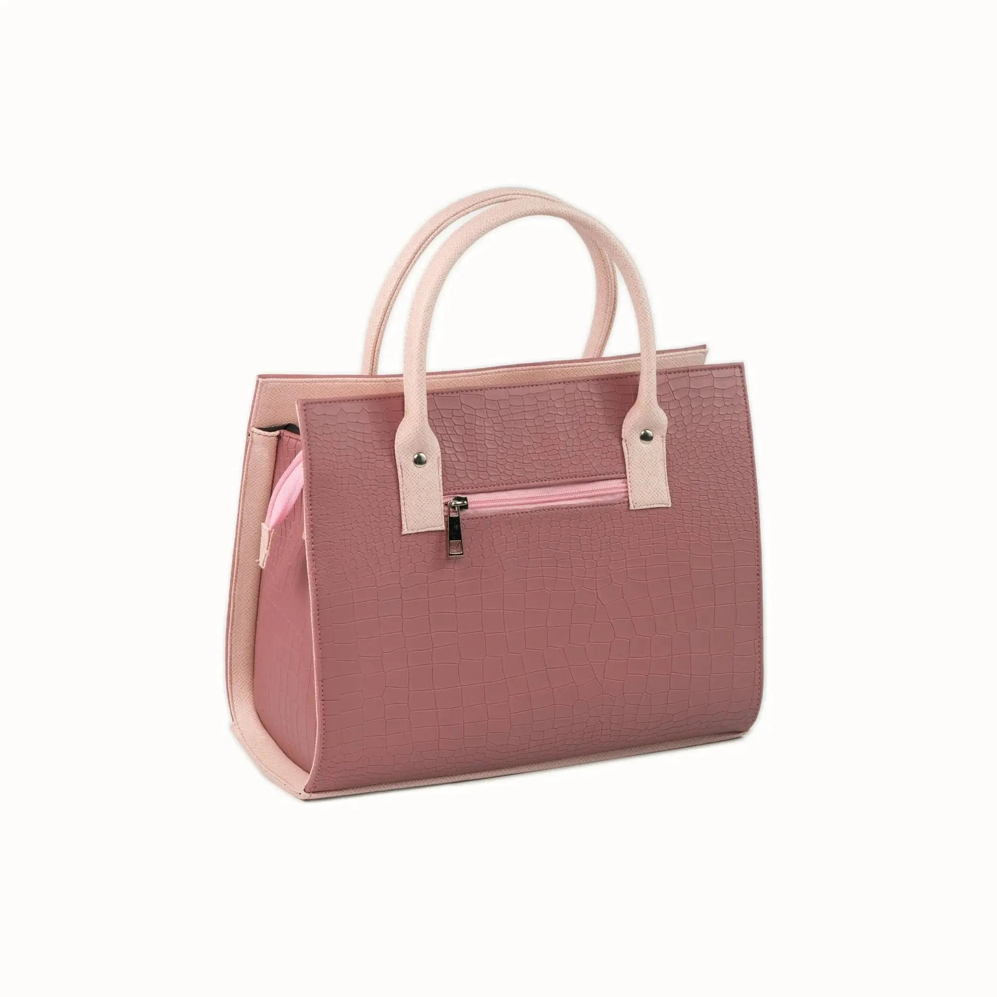 MADELINE Croc Embossed Satchel Bag in Old Rose