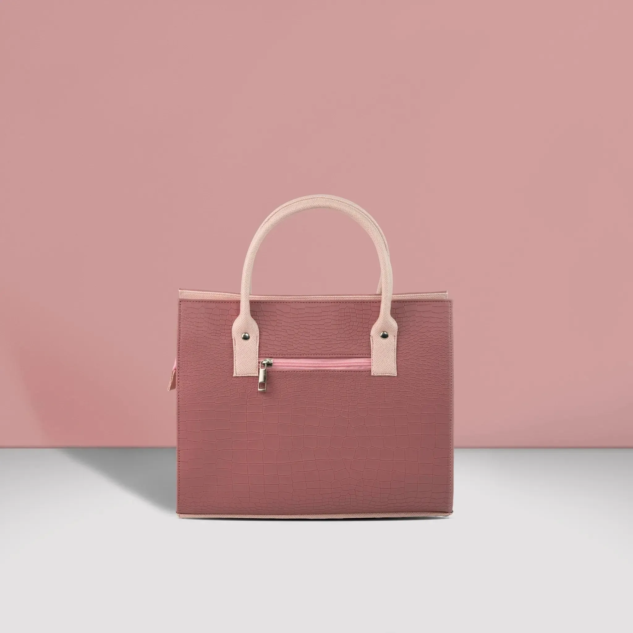 MADELINE Croc Embossed Satchel Bag in Old Rose