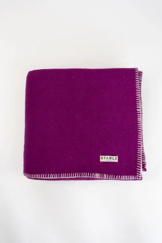 Magenta Purple Wool Bed Blanket with Blanket Stitch