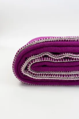 Magenta Purple Wool Bed Blanket with Blanket Stitch