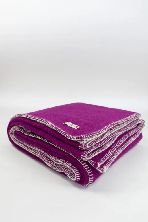 Magenta Purple Wool Bed Blanket with Blanket Stitch